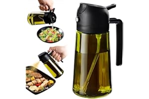 Gicctyble Spruzzatore per olio in vetro da 470 ml, 2 in 1, dispenser e flacone spray – per cucina, friggitrice ad aria e grill – senza BPA, a prova di perdite, riutilizzabile