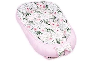 PaLulli Kuschelnest 2-seitig Babynest Babynestchen Baby Nest Nestchen Reisebett Wickelauflage Kuschelbett, Kokon Kokon für Babybett - Babys und Säuglinge, 100% Baumwolle Oeko TEX (Rosa Feder)