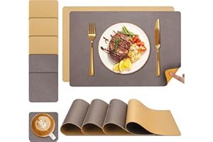 YIHELU® Manteles Individuales Plastico, Salvamanteles Individuales Antimanchas Lavables de Cuero, Antideslizantes Ipermeable Facil de Limpiar (Marrón Chocolate/Jengibre, Juego de 6)