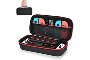 Etui pour NS Switch/Switch OLED - Younik Housse de Transport Rigide Version Améliorée avec Espace de Stockage Plus Large pour 19 Jeux, Adaptateur Secteur Officiel et Autres Accessoires NS Switch