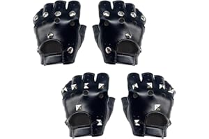 KEYRI 2 Par Guantes de Cuero PU Medio Dedo Guantes Remache Punk de Motorista Disfraz Para Halloween Festival Hip-Hop Baile Juegos De Rol Rock Fiesta