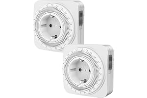 DEWENWILS Temporizador Enchufe Analógico Mecánico para Interior, Mini Temporizador de 24 Horas con 96 Segmentos (15 min Cada uno), Cerradura para Niños 16A/3680W, Paquete de 2 Unidades