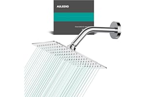 AULEEND Square Rain Shower Head, High Flow Stainless Steel,Work with Any Decorative Style，All Metal Rainfall Shower Head (Chrome, 8)