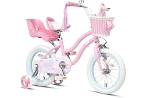 ‎GLERC Glerc 12/14/16 Zoll Kinderfahrrad für Mädchen, geeignet für Kinder von 2-8 Jahren, im Prinzessinnen-Stil, ausgestattet mit Körbchen, Lenkerstreamern und Stützrädern