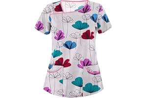 STPT Kasack Damen Einfarbig T-Shirts Pflege große größen Schlupfkasack mit Taschen Kurzarm Unregelmäßiger V-Ausschnitt Schlupfhemd mit Kragen Berufskleidung Krankenpfleger Uniformen