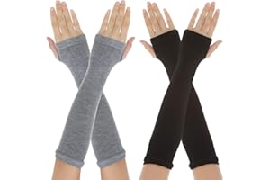 Yolev 2 Pairs Long Fingerless Gloves for Women Knit Arm Warmers Thumb Hole Stretchy Gloves Cold Weather Gloves