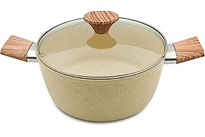 AKH HOUSEWARE Non Stick Casserole Dishes with Lid Cooking Pot 5 Layer Non-Stick Coated Casserole Dishes/Serving Dishes Induction Hob Compatibility Cookware (Beige, 24CM)