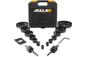 Jellas Sega a tazza, 19 pezzi, 19-127 mm, set di punte a tazza (inclusi 25 e 38 mm), 2 spine, 1 piastra di montaggio, 1 chiave a brugola, durevole per fori precisi in legno tenero, legno, piastra in