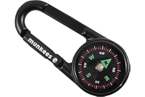 Munkees Karabińczyk kompas i termometr, mała kieszonkowa wodoodporna przekładnia, mini klips na kemping, narzędzie survivalowe, zestaw awaryjny, turystyka, wędrówki z plecakiem - 3 kolory