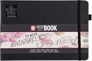 Sakura Quaderno per Schizzi Nero | 21 x 14,8 cm, 140 g, 80 fogli | Copertina Rigida per Schizzi a Matita, Pastello, Inchiostro, Gouache