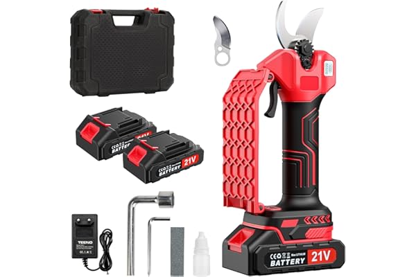 Secateur Electrique Sans Fil 35mm, Sécateur de Jardin avec 2 Batteries et Écran LCD, Lames Sharp Sk5, Moteur Sans Balais, Sécateur Électrique pour Jardinage, Vigne, Arbre Fruitier (Rouge)