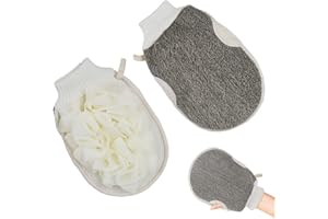 GRANVOO Guanti Esfolianti per Il Bagno, 2 In 1 Scrubber per il Corpo Esfoliante in Spugna di Luffa, Spugna di Loofah per Doccia, Guanto Scrub Corpo, Spugna Esfoliante Corpo Guanto per la Pulizia Della Pelle