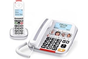 SWISSVOICE - Xtra 3355 Combo - DECT - Telefono fisso con filo + Cordless - Tasti grandi - Segreteria - Audio Boost - Suonerie forti - Compatibile apparecchi acustici - Blocco chiamate - Bianco