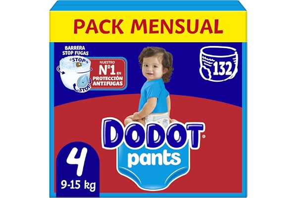 Dodot Bebé Pants Pañales, Talla 4, 9-15 kg, 132 Pañales, Pañal-Braguita con Ajuste 360° Anti-Fugas, Pack Mensual