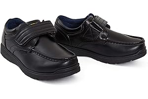 shelikes Boys Black Touch Fasten Back to School Velcro Smart Casual Slip On Faux Leather Shoes
