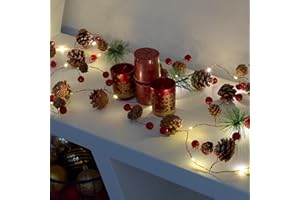 GloBrite 2M Christmas Garland with 20 LED Lights – Pre-Lit Decoration for Fireplace, Stairs, and Indoor Home Décor – Festive Garland for Christmas Decorations