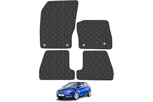 CAR MAT CO Car Mats for Ford Focus (2015-2018) [MK3] Tailored Fit Rubber Floor Mat Set Accessory Black Custom Fitted 4 Pieces with Clips - Anti-Slip Backing, Heavy Duty & Waterproof