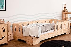 smartwood Letto bambini 80 x 160 TILA 1L - letto montessori bambini con ringhiera - diverse opzioni di aspetto - lettino bambino singolo 160x80 - legno naturale