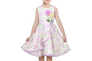 SUNNY FASHION Dziewczęca Sukienka 3 warstwy Różowy Kwiat Fala Korowód Ślub Ubrania dla dzieci 4-12 lat