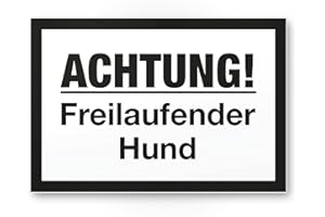 ‎KOMMA SECURITY Komma Security Achtung Freilaufender Hund - Schild 30 x 20 cm Hinweisschild wetterfest Hundeschild Gartentor Einfahrtstor die Haustür Türschild Abschreckung Warnschild Einbruchschutz