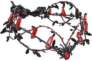 MOSTORY Gothic Black Red Raw Quartz Crown, Dark Crystal Circlet for Women Goth Wedding Halloween Cosplay