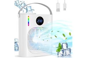 GuKKK Mobilny klimatyzator, przenośny klimatyzator 900 ml, 4 w 1 wentylator chłodzący, mini wentylator powietrza, 3 prędkości, 2 tryby mgiełki, mini klimatyzator do sypialni lub biura