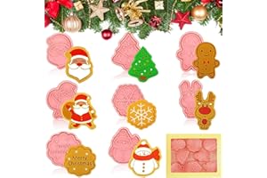Yueser Emporte-Pièces Noël,3D Moules à Biscuits Enfants de Noël Emporte Pièces Père Noël Emporte-pièces Moule Pressable Biscuit Cutters en Plastique Tampons à Biscuits Decoupoir Patisserie 8 Pièces