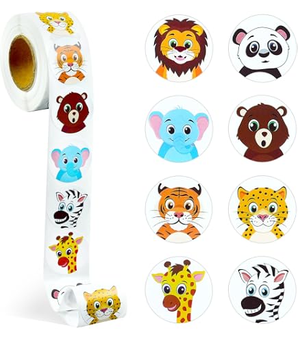ZoZoMaiy 1000 Pezzi Etichette Adesivi Animali Rotondi 2.5cm Adesivo Ricompensa Animale Adesivi Ricompensa Bambini Per Premi Per Insegnanti Feste Di Compleanno per Bambini, Artigianato Fai-da-te