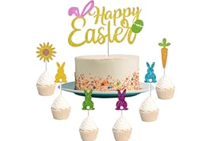 XULIN Easter Cake Decorations, 13pcs Gold Metallic Bunny Cupcake Toppers with Rabbit Ears, Carrot, Flower & Egg Designs for Easter Cupcakes, Cakes & Desserts