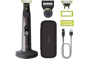 ‎PHILIPS PHILIPS OneBlade Pro 360 Face & Body - elektrischer Rasierer, Trimmer & Bodygroomer, 2x 360 Klingen, Präzisionskamm, 2x Körperaufsätze, Reisetasche, Ladestation, für Gesicht & Körper (QP6652/30)