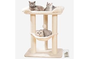 Happi N Pets 71CM Cat Tree Tower for Indoor Cats, Tall Cat Scratching Post with Large Bed for Big Cats, Sisal Scratcher with Soft Perch & Hammock, Stable Cat Stand, Removable Cover-Beige