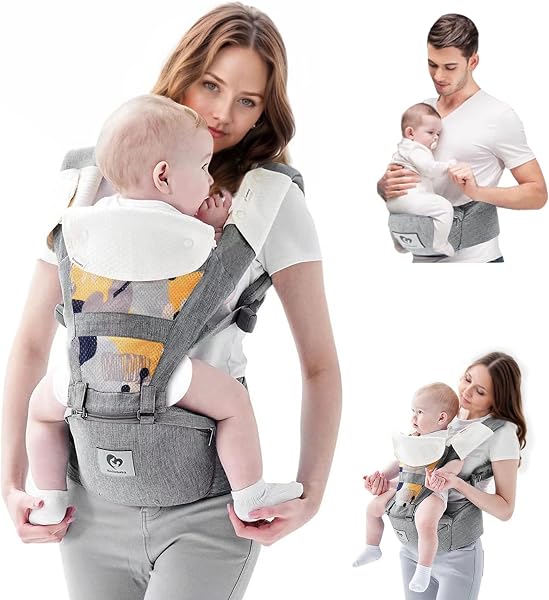 Baby Carrier, Bellababy Multifunction Baby Carrier Hip Seat (Ergonomic M Position) for 3-36 Month Baby, 6-in-1 Ways to Carry, All Seasons, Adjustable Size, Perfect for Shopping Travelling, Grey - 1