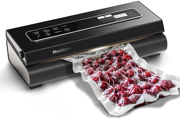 Mesliese Machine Sous Vide Alimentaire 90Kpa Puissant Appareil de Mise Sous Vide, 6-en-1 Compact Machine D'emballage des Aliments, 2 Rouleaux de Sac et 5 Sacs Prédécoupés (Gris Foncé)