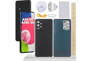 YHX-OU Noir Cache Batterie pour Samsung Galaxy A52 5G Galaxy A52s 5G Vitre arrière avec lentille, Coque arrière de Batterie Remplacement + Outil d'installation