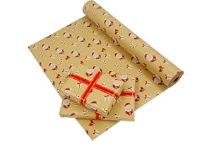 LZRINUE Rollenpaket Weihnachtsgeschenkpapier, 43 cm x 20 m, Kraftpapier, bedruckt mit Weihnachtsmann, recycelbare Kraftpapierrolle für Weihnachten, Geburtstag, Hochzeit, Geschenkpapier