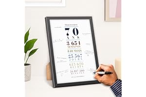 UTTSCHEID Carte Souvenir Personnalisable Élégante – Idéale pour Anniversaire, Mariage, Retraite – Affiche Typographique Verticale – Alternative au Livre d’Or (Avec cadre, 70 Ans)
