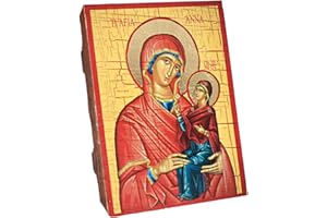 NKlaus Heilige Anna mit Baby Maria, Christliche Holz Ikone 16x12,5 handgefertigt 37044