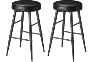 ‎VASAGLE VASAGLE EKHO Collection Bar Stools Set of 2 Bar Stools Kitchen Chairs Faux Leather Mid Century Modern Style 63cm Tall Kitchen Dining Easy Assembly Ink Black LBC080B01