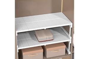 JJ Orchard Expandable Closet Tension Shelf - Adjustable Metal Storage Rack, DIY Organizer Divider Separator for Cabinet, Wardrobe, Cupboard, Kitchen, Bathroom | Space-Saving (32x42x27-38cm)