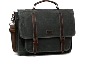 Kasgo Bolso Hombre Bandolera, Bolso Mensajero Vintage 15.6 Pulgadas Maletin Portatil Lienzo Encerado Messenger Bag Lona Bolsa Hombro Bolso Ordenador Cuero para Viaje Trabajo Negocio