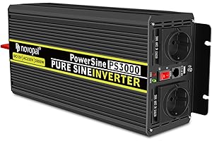 NOVOPAL 3000W Onda Sinusoidale Pura Power Inverter DC 12v in AC 220v -2 EU Presa con Uscita USB, telecomando da 5 metri e due ventole di raffreddament