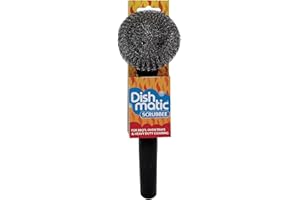 Dishmatic Scrubbee, paglietta in acciaio inox per barbecue, grill, forno, manico per stoviglie da cucina con manico facile da impugnare