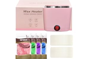 CREACLOUD Mini calentador de cera depilatoria, maquina cera caliente depilación con recipiente de silicona de 200ml, Kit completo de 4 bolsas de perla de Cera, 20 Espátulas (rosa, cuadrado)