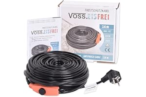 14m Frostschutz Heizkabel mit Knopf-Thermostat VOSS.eisfrei, 230V, Heizleitung Zum Schutz von Wasserleitungen und Weidetränken