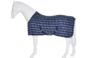 Horse Master Cooler Fleece Rug - Pony Lightweight Breathable Travel Show with Standard Neck Cob Protective Winter Riding Sheet for Fields Yard And Stable, Navy/Silver, 6'6