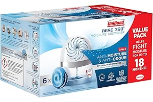 UNIBOND AERO 360° Moisture Absorber Neutral Refill Tab, Ultra-Absorbent and Odour-neutralising, for AERO 360° Dehumidifier, Condensation Absorbers, Pack of 6 (6 x 450g), Packaging May Vary