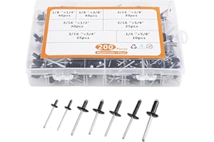 Haptufer Set di rivetti centralizzati in alluminio nero – Include 200 rivetti a tiraggio centrale