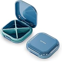 Portapillole Portatile Rotondo A Doppio Strato 4 Scomparti - Organizer Farmaci Da Viaggio Per Borsa E Tasca (Nero, 7.5x5 Cm)