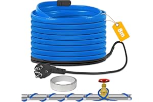 TOFFCAEA Cable calefactor antihielo para tuberías, Cable calefactor autorregulante, con termostato incorporado, se Activa por Debajo de los 3 °C, para la tuberías de agua (Azul, 8 Metros)