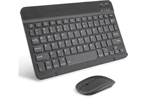 AIMMIE Tastiera e mouse wireless portatile Rechargeable 10, universale, ultra sottile, piccola tastiera per tablet iOS/Android/Windows, laptop, telefoni (Black)